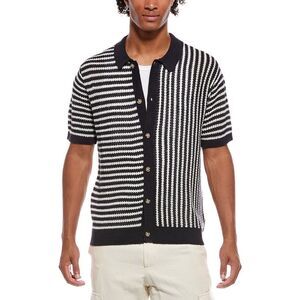 Onia Mens  Linen Button Up Sweater, Navy